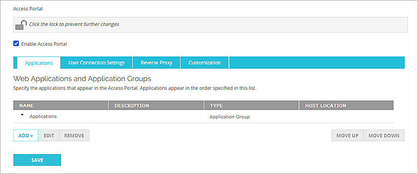 Screenshot of Firebox, Firebox Access Portal config 1